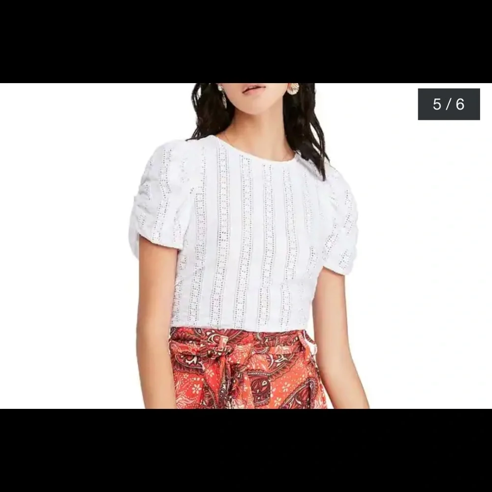 Free People White Eyelet Puff-Sleeve Top
